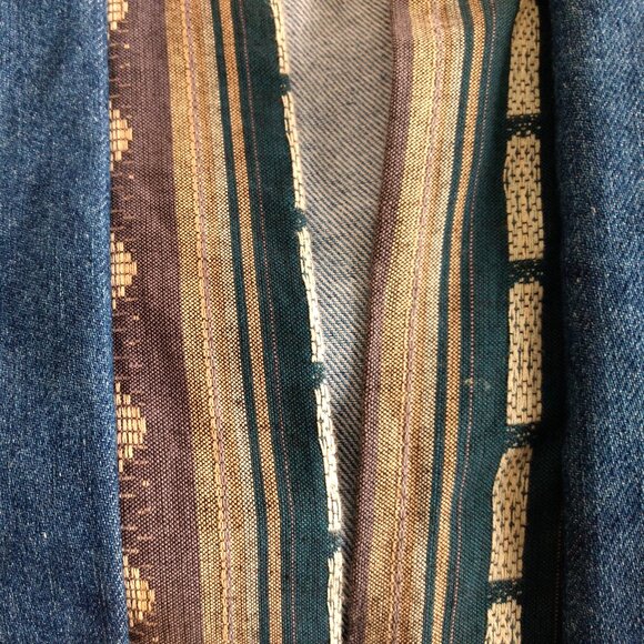 MARY REYNOLDS DESIGN Jacket M/L Blue Textured Denim Western Open Duster Tassel - Picture 9 of 15